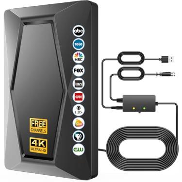 Imagem de Antena de TV 2025 interna para Smart TV 1200 milhas de longo alcance HD antena de TV digital externa com amplificador de sinal para canais locais, suporta 4K 1080p