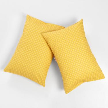 Imagem de Kit 2 Fronhas Xadrez Grande Amarelo e Branco - 50cm x 70cm