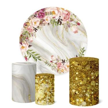 Imagem de Trio Capas Cilindro + Painel Sublimado 1,50m Flores - Fadrix, K1FLS062