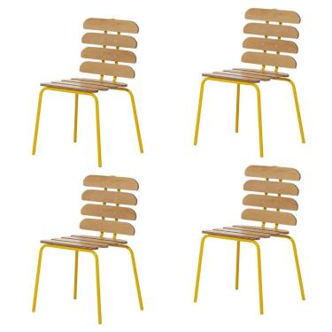 Imagem de Conjunto 4 Cadeiras Base Tubular Fixa Reno Amarelo/Marrom