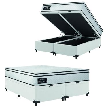 Imagem de Cama Box Baú Casal Queen Gazin Colchão Molas Ensacadas 158x198x65cm New Branco