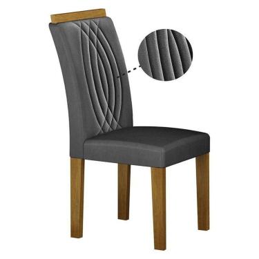 Imagem de Cadeira Para Mesa De Jantar Doha Mdf Kit 2 Peças Freijó Linho Chumbo - Leifer Móveis
