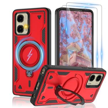 Imagem de Capa magnética para Motorola Moto G Stylus 5G 2024, compatível com MagSafe e [protetor de tela HD × 2], suporte giratório de metal, proteção antidigitais à prova de queda de grau militar, vermelho