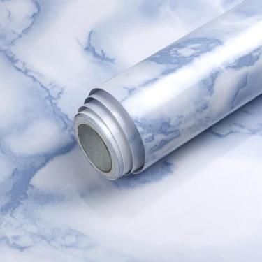 Imagem de Qianglive Papel de parede de mármore branco e azul para contato Sky Peel and Stick Mobiliário de bancada Waterpoof autoadesivo removível brilhante papel de parede cozinha sala de estar armário de