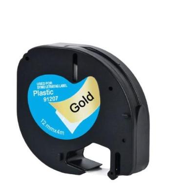 Imagem de Fita Compatível Dymo Letratag 91207 Dourada Letra Preta 12mm - Genéric