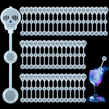 Imagem de Potchen 50 peças de palitos de gelo seco de Halloween, palitos de plástico em forma de crânio, que brilham no escuro, agitadores de bebidas para bebidas defumadas, mistura de café, decoração de festa