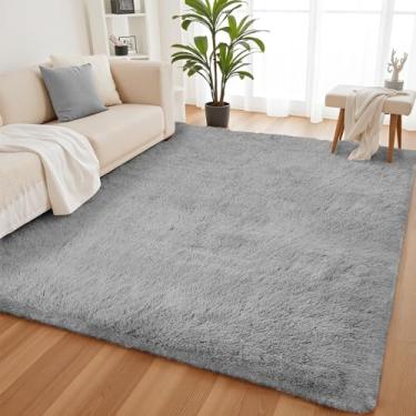 Imagem de YOBATH Tapetes grandes de 15 x 23 cm para sala de estar, quarto, tapete felpudo fofo para meninas, meninos, crianças, piso interno, berçário, decoração de casa, cinza