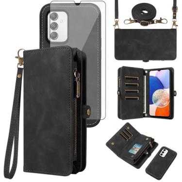 Imagem de Asuwish Capa de celular para Samsung Galaxy A14/M14 5G carteira com zíper destacável com protetor de tela de vidro temperado alça transversal alça flip porta-cartão A 14 4G 14A 14M G5 mulheres meninas