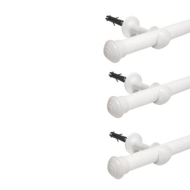 Imagem de Kit com 3 Varões de Madeira Para Cortina Simples 2,00 Metros 19mm Varão com Ponteira (Branco)