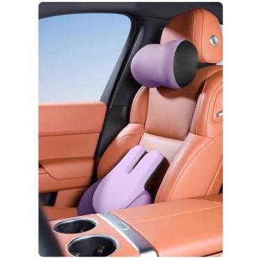 Imagem de Xiamenzcx Conjunto de almofada de assento de carro de coelho fofo - almofada de apoio lombar e travesseiro de pescoço para mulheres motoristas, conforto ergonômico nas costas para viagens longas