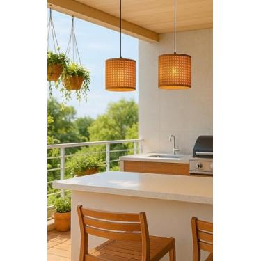 Imagem de Kit 2 Pendentes Tela Sintética Modernos Para Cozinha E Sala (Marrom Sintetico)