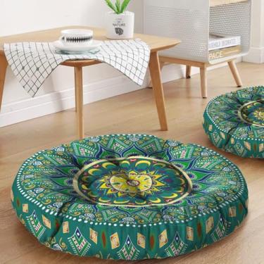Imagem de Almofada de meditação mandala, tapete de meditação boho, almofadas de meditação para sentar no chão, almofadas para sentar em casa e ao ar livre, almofadas de chão redondas para ioga 56 cm x 55 cm