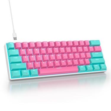 Imagem de iTastatur Teclado mecânico para jogos 60% com interruptor vermelho linear, 60% mini teclado de LED ultracompacto com fio com teclas PBT para Ps4/Ps5/Xbox (61 Miami)