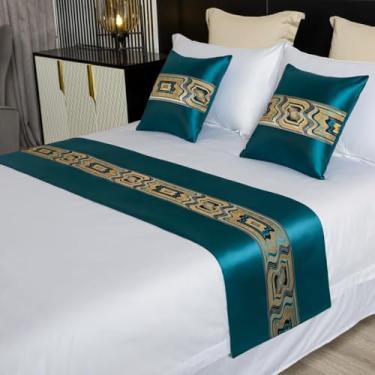 Imagem de Cachecol de cama de hotel para corredores de cama de qualidade moderna decoração de cama de luxo cachecol proteção quarto toalhas de cama macias para cama de solteiro queen king size - verde ||45 x