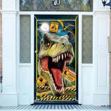 Imagem de arricraft 1 peça de capa de porta de poliéster com tema de dinossauro, pano de fundo colorido de cruzamento de dinossauro, placa de varanda de porta, fundo fotográfico para varanda interna e externa