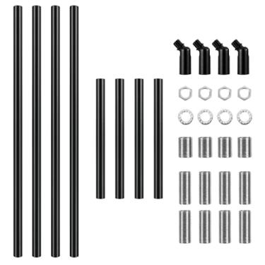 Imagem de HALIGATE Conjunto de hastes de extensão roscadas M10 preto fosco para luz pendente, iluminação de ilha, lustres, hastes e hastes de luminária, 8 hastes de luminária e 4 adaptadores