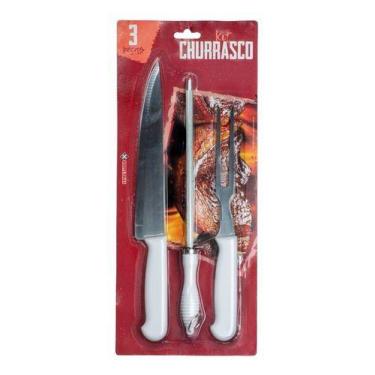 Imagem de Kit De Churrasco 3 Peças Faca Garfo Chaira - Univendas