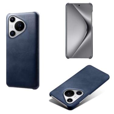 Imagem de Capa para Huawei Pura 70 PRO+,Proteção contra quedas,Casca de volta de cor sólida simples,Design de couro de imitação de plástico-Blue