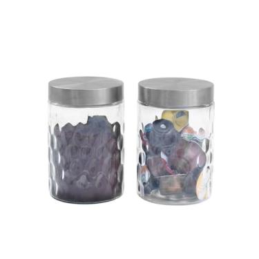 Imagem de Kit 2 potes de vidro com tampa inox bolhas redondo 1300ml - Mozcada