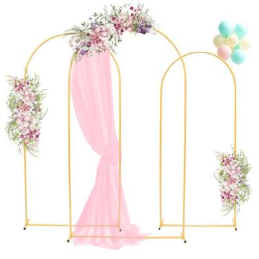 Imagem de Toodour Suporte de arco de 2,5 m, 1,8 m, conjunto de 3 balões de casamento de metal dourado para aniversário, cerimônia de formatura, cerimônias de abertura, Natal, Ano Novo, decorações de jardim