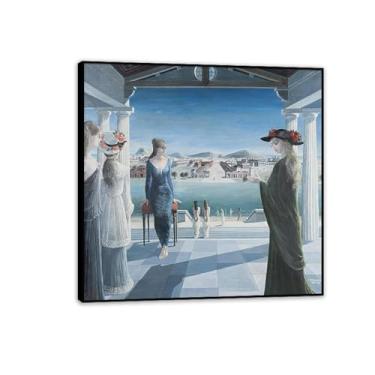 Imagem de Paul Delvaux Arte de parede Terraço Impressão em tela Surrealismo Arte em tela famosa reprodução pôster quarto sala de estar decoração casa 30x30 cm (30.5x30.5 cm) Preto emoldurado