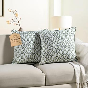 Imagem de CPC Capas de almofada para sofá, 61 x 61 cm, almofadas decorativas para sala de estar, 100% algodão, boêmio, fofas, para ambientes externos, capas de flores ou mantas preppy - verde musgo