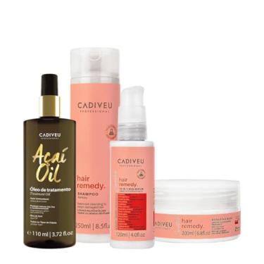 Imagem de Kit Cadiveu Essentials Hair Remedy Shampoo Máscara Leave-in Sérum e Açaí Oil 110 (4 produtos)