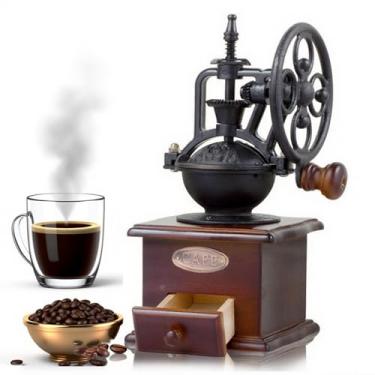 Imagem de Moedor de café manual vintage – Moedor de grãos de café com núcleo de cerâmica de alta dureza com base de madeira maciça e caixa de gaveta em pó, moedores de café clássicos para uso doméstico