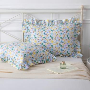 Imagem de Mywinlle Farmhouse – Conjunto de fronhas de travesseiro com babados florais tamanho padrão 2.100% algodão Shabyy Bed Fronhas 50.8 cm x 66.0 cm
