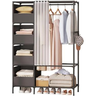Imagem de Cabideiro Independente Com Prateleiras E Vara De Pendurar, Armário De Roupas Leve Portátil, Organizador De Armário Com Ganchos Laterais Para Espaço Pequeno, Quarto, One Color, Bianco
