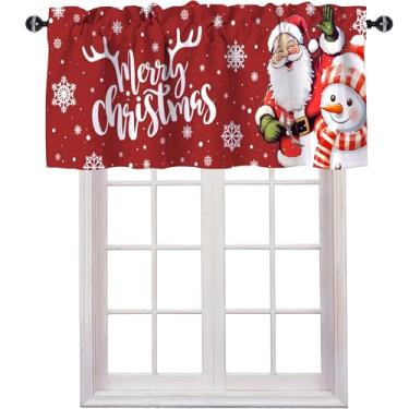 Imagem de Cortinas de Natal boneco de neve - sanefas de Natal para janelas - cortinas de Natal para cozinha, decorações de Natal de boneco de neve, decoração de cozinha de Natal, cortina vermelha para janelas,