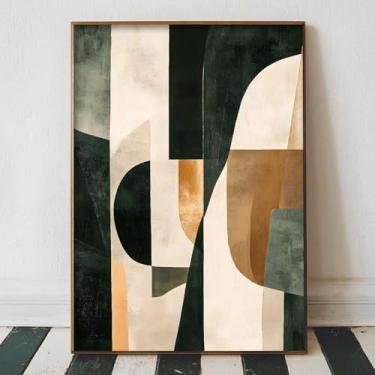 Imagem de JCSMHVLA Arte de parede em tela verde impressões geométricas abstratas marrom bege e verde imagens para sala de estar quarto decoração de parede pintura geométrica abstrata moderna imagens esmeralda
