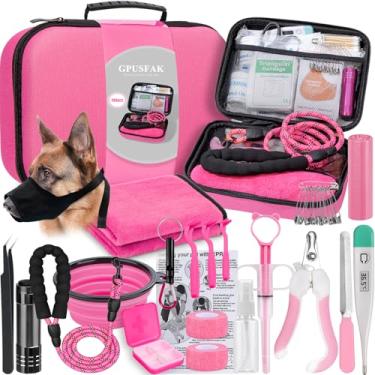 Imagem de GPUSFAK Kit de primeiros socorros para cães - Kit de emergência para animais de estimação para acampamento, caminhada, viagem, caça e esportes (rosa)