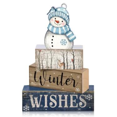 Imagem de Lineshading 4 peças de decoração de boneco de neve de Natal, bandeja em camadas, placa de madeira rústica de bloco de inverno, mesa de fazenda, mesa de mesa para casa, mesa, cozinha, prateleira