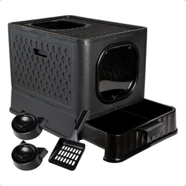 Imagem de Caixa de areia SandBox Premium Preto para Gatos Banheiro Fechado Toalete Bandeja Sanitário Higiênico Facil Limpeza com Comedouros e Pá - Jel Plast