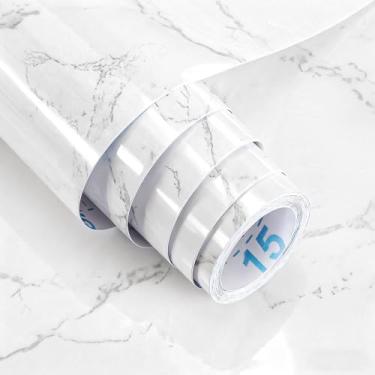 Imagem de Papel de parede de mármore para contato com papel de parede autoadesivo de granito brilhante à prova d'água para bancada, película decorativa removível para armários de cozinha e banheiro (39,9 cm x