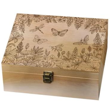 Imagem de arricraft 1 caixa de memória de madeira, flores silvestres com borboletas, abelhas, caixa de memória decorativa de madeira com tampas de dobradiça para fotos de aniversário, DVDs, letras, joias 24,5 x
