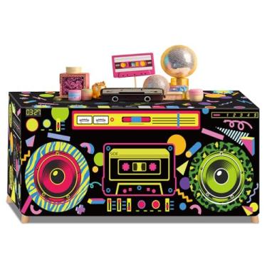 Imagem de Frienda Toalha de mesa temática dos anos 80 anos 90 anos 80 anos 80 anos 80 capa de mesa de rádio retrô decoração de festa hip hop materiais temáticos dos anos 90 para decoração de festa de