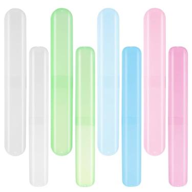 Imagem de Estojo de escova de dentes de plástico com 8 peças, porta-escovas de dentes portáteis, estojo de viagem, à prova de poeira, caixas de escova de dentes, porta-escovas de dentes coloridas para viagens