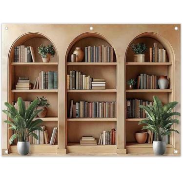 Imagem de YCUCUEI 2,4 x 1,8 m de tecido arqueado para livros de biblioteca escolar, plantas de escritório modernas, videoconferência, fotografia, fundo, decorações internas, adereços de faixa fotográfica