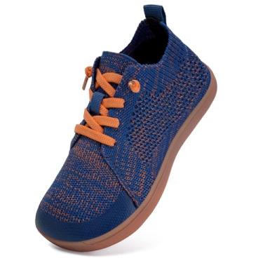 Imagem de WateLves Tênis infantil para crianças pequenas, largo, descalço, para meninos e meninas, minimalista, leve, respirável | Naturalmente largo | Ajuste flexível, Azul-marinho/laranja, 15