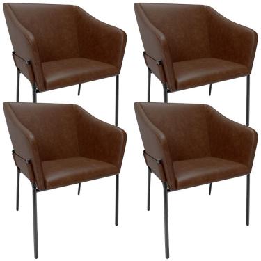 Imagem de Kit 4 Cadeiras Para Sala de Jantar Estar Living Olívia L02 Couríssimo Marrom - Lyam Decor
