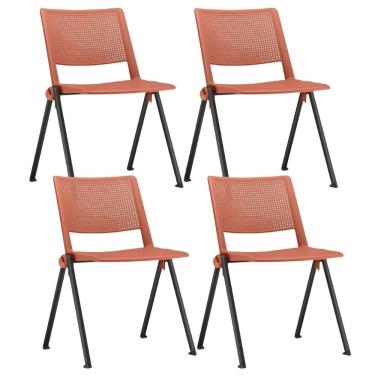 Imagem de Kit 04 Cadeiras Empilhável Fixa Lift F02 Base Aço Preto Laranja - Lyam Decor