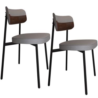 Imagem de Kit 02 Cadeiras Estofada Para Sala de Jantar Astrid Preto C01 Linho Cinza Courino Whisky - Lyam Decor