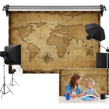 Imagem de Vie Savaran 2,4 x 1,8 m Mapa do Velho Mundo Vintage Náutico Marrom Histórico Mapa de Distribuição Geográfica Minimalista Fundo de Fotografia de Viagem Festa Aventura Vela Adereços Poliéster