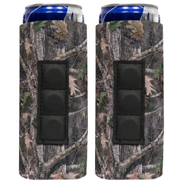 Imagem de QualityPerfection Manga Magnética Fina para Refrigeração de Latas, Cerveja/Energia 3 Ímãs vs 2 Ímãs Padrão Indústria 350 ml Tamanho Skinny Neoprene 4 mm Espessura (2 Unidades, Floresta Camuflada)