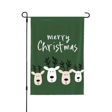 Imagem de Design de rena com bandeiras de jardim de texto de Feliz Natal, decoração de jardim vertical de tamanho duplo 30 cm x 45 cm