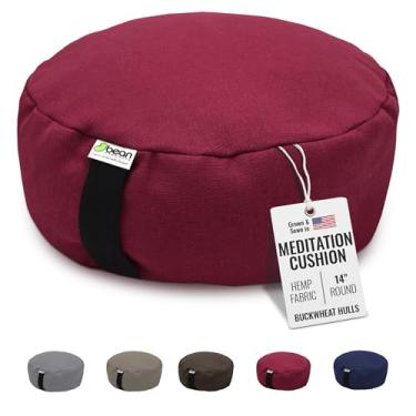Imagem de Almofada de meditação Zafu da Bean Products – Yoga – tradicional redonda e oval GG – Várias cores e tecidos – Enchimento de trigo sarraceno orgânico – Feito nos EUA, HEMP CRANBERRY, Round - 14"