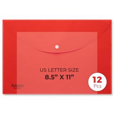 Imagem de FlexOffice Envelopes de plástico tamanho legal com fecho de pressão 23 x 30 cm, vermelho, organizador de pastas de documentos reutilizável para guardar cartões de felicitações de Natal - Pacote com 12