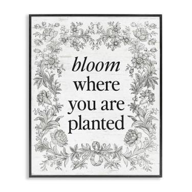 Imagem de Stupell Industries Flor inspiradora com borda vintage preta emoldurada, arte giclée, design por Lettered and Lined, 14 x 11